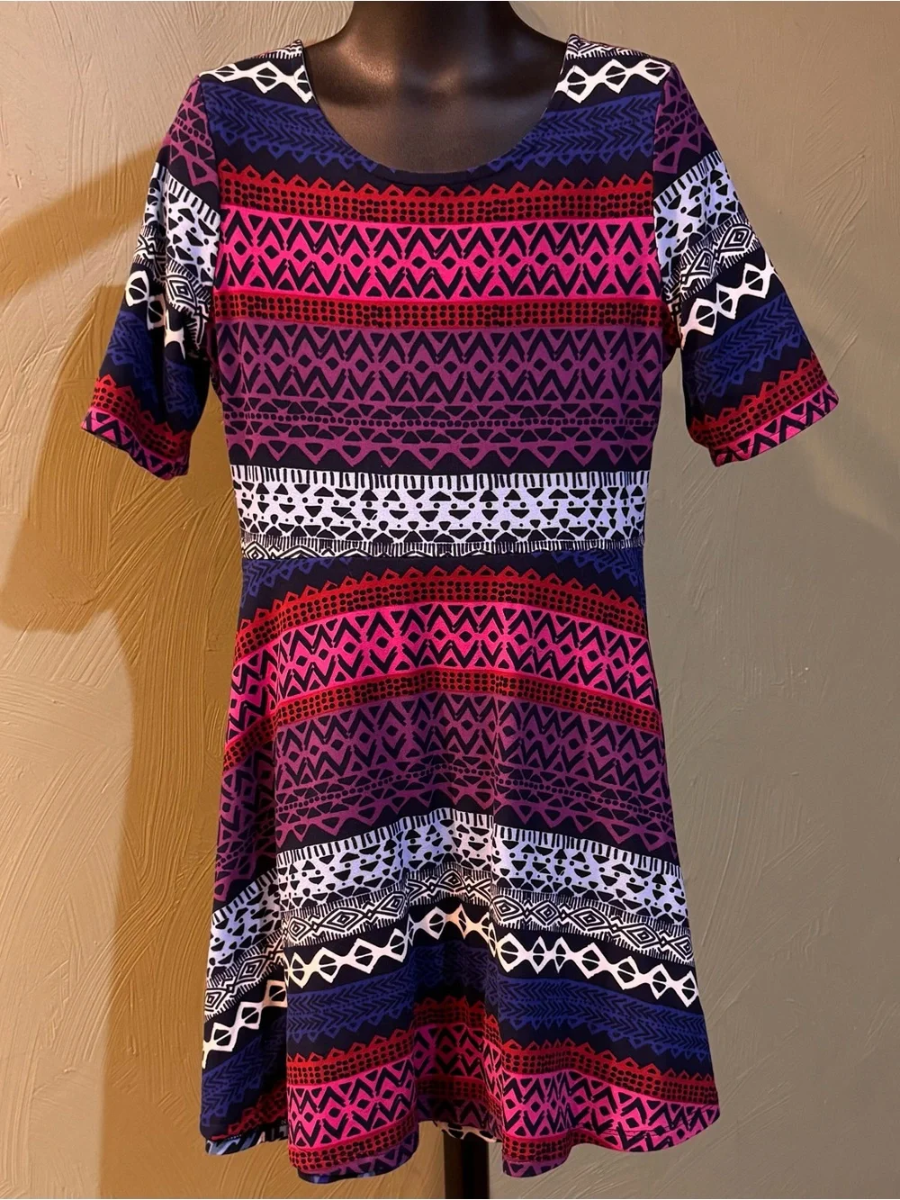 Emily West Girls Size 7 Reversible 2-in-1 Dress - Blue Chevron/Maroon Aztec EUC
